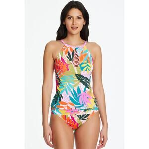 Bleu Rod Beattie Tankini Top Wild at Heart High-Neck Tie Tropical Beachy Sz 4